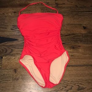 J CREW Ruched Bandeau Red One Piece Swim Suit